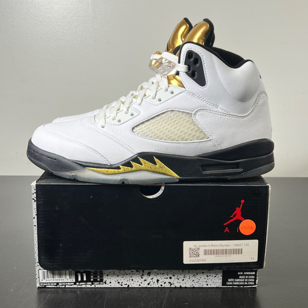 Jordan 5 Retro Olympic (2016) 11 (Lightly Worn Pre-Owned)JordanWhite/Black-Metallic Gold Coin - Image 3