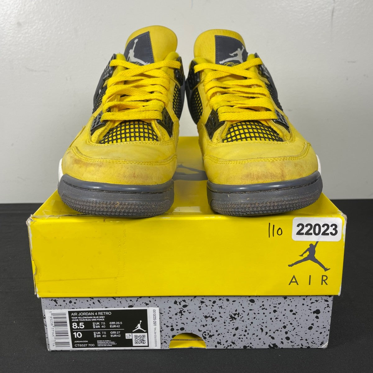 Jordan 4 Retro Lightning (2021) 8.5 (Moderately Worn Pre-Owned)JordanTour Yellow/White-Dark Blue Grey - Image 2