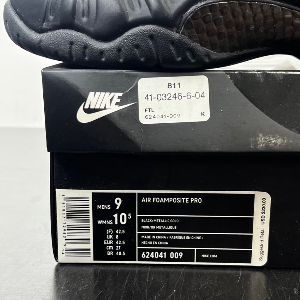 Nike Air Foamposite Pro Black Metallic Gold 9 (Lightly Worn Pre-Owned)NikeBlack/Metallic Gold-Black - Image 4