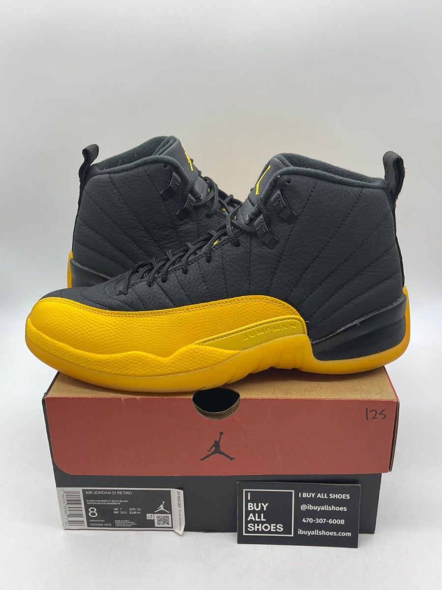 Jordan 12 Retro Black University Gold 8 (Moderately Worn Pre-Owned) - Image 1