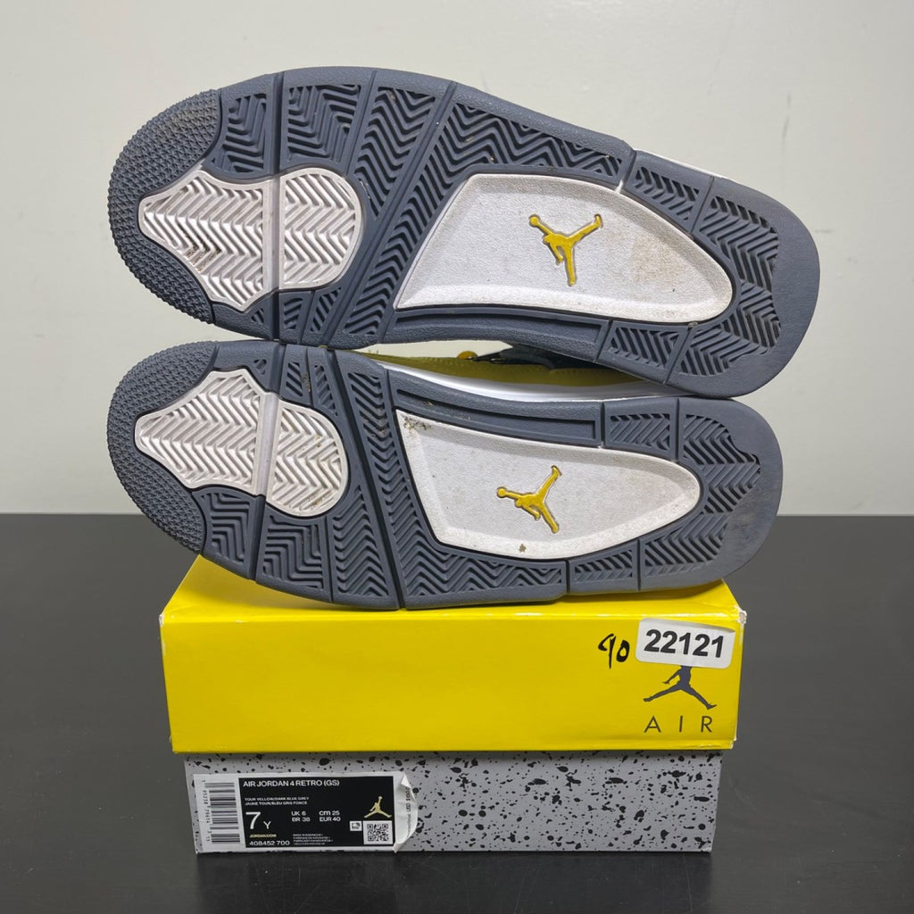 Jordan 4 Retro Lightning (2021) (GS) 7Y (Moderately Worn Pre-Owned)JordanTour Yellow/White-Dark Blue Grey - Image 5