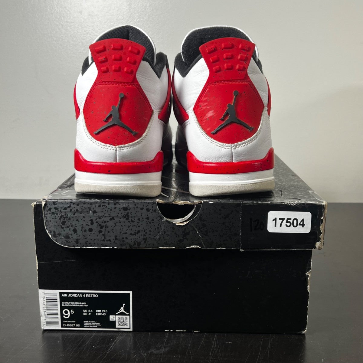Jordan 4 Retro Red Cement 9.5 (Moderately Worn Pre-Owned)JordanWhite/Fire Red/Black/Neutral Grey - Image 5
