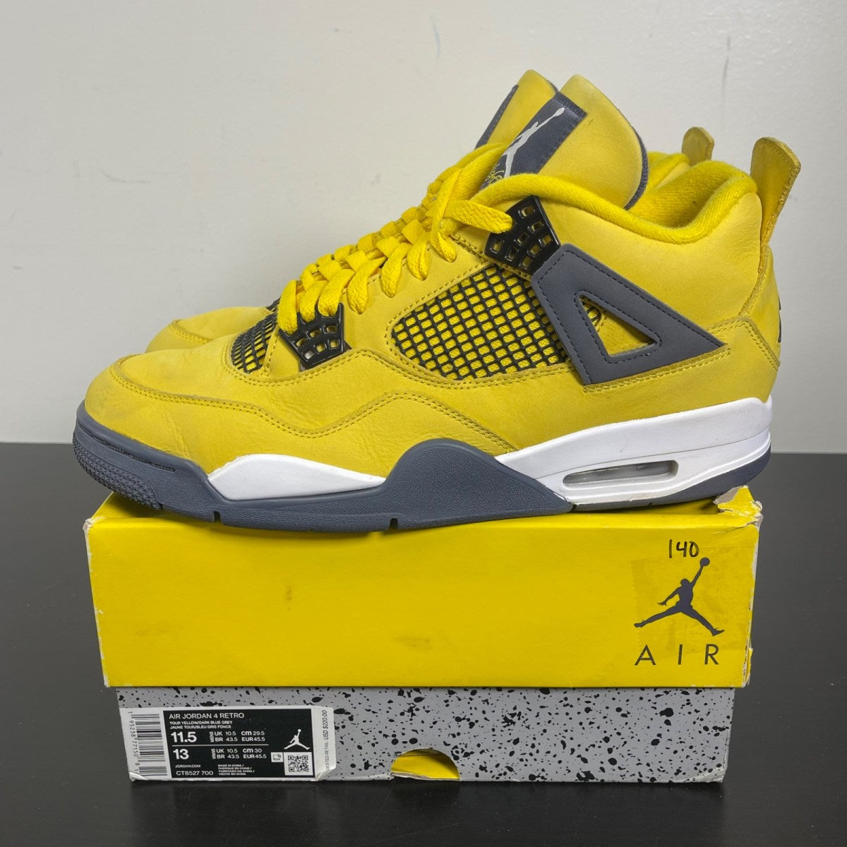 Jordan 4 Retro Lightning (2021) 11.5 (Moderately Worn Pre-Owned)JordanTour Yellow/White-Dark Blue Grey - Image 3