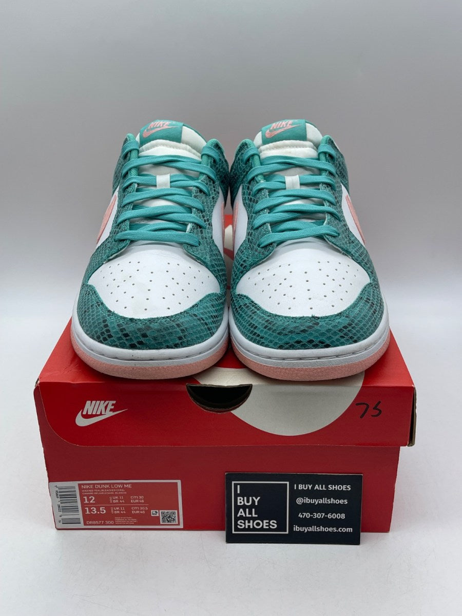 Nike Dunk Low Snakeskin Washed Teal Bleached Coral 12 (Moderately Worn Pre-Owned) - Image 2