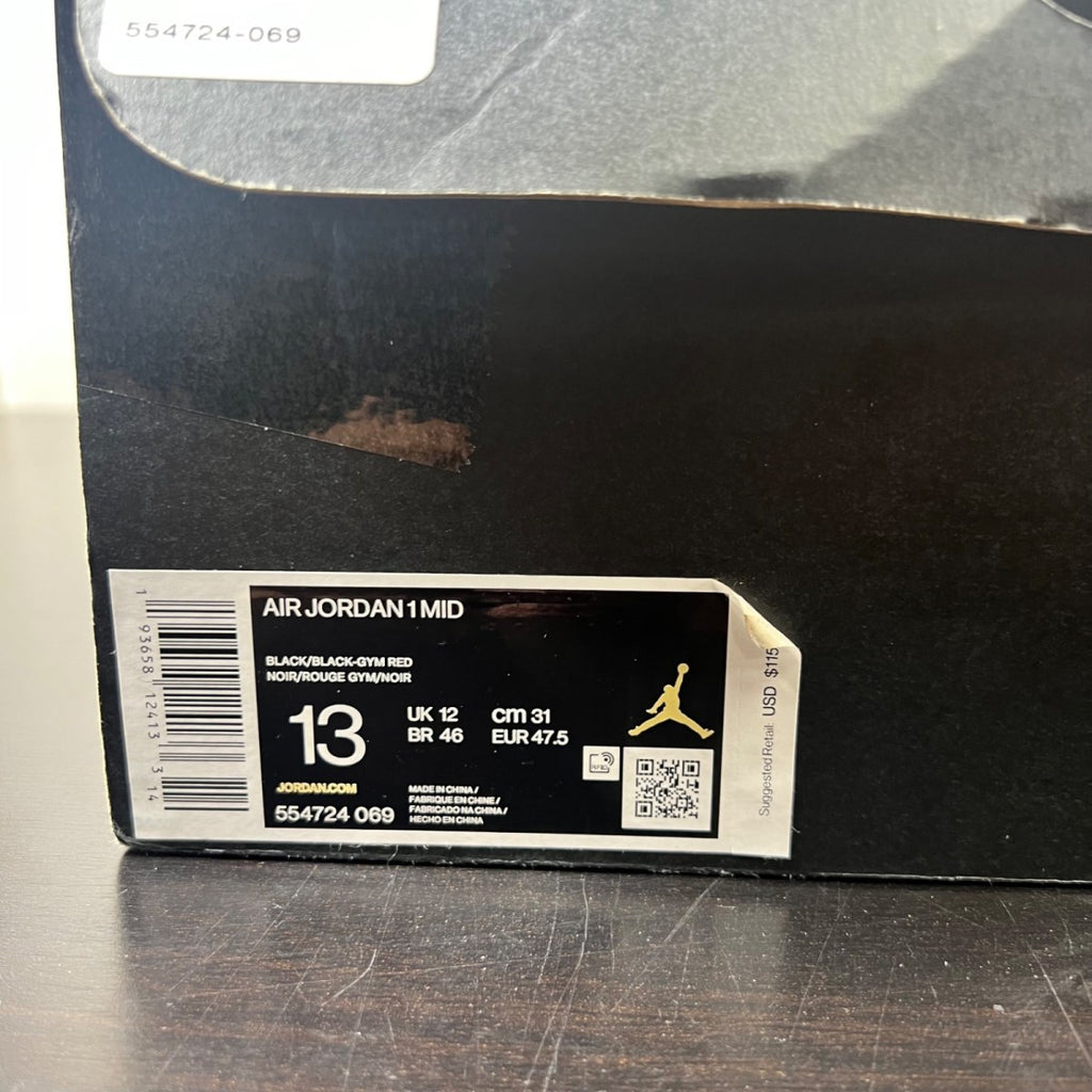 Jordan 1 Mid Chicago Toe 13 (Moderately Worn Pre-Owned)JordanBlack/Gym Red-White - Image 7