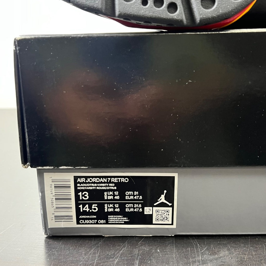 Jordan 7 Retro Citrus (2022) 13 (Lightly Worn Pre-Owned)JordanBlack/Citrus-Varsity Red - Image 6