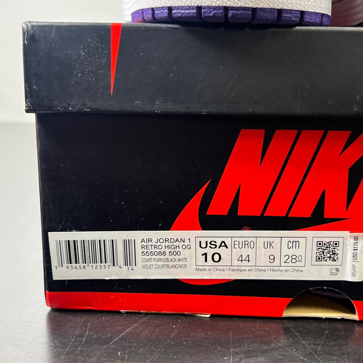 Jordan 1 Retro High Court Purple White 10 (Lightly Worn Pre-Owned)JordanCourt Purple/White-Black - Image 3