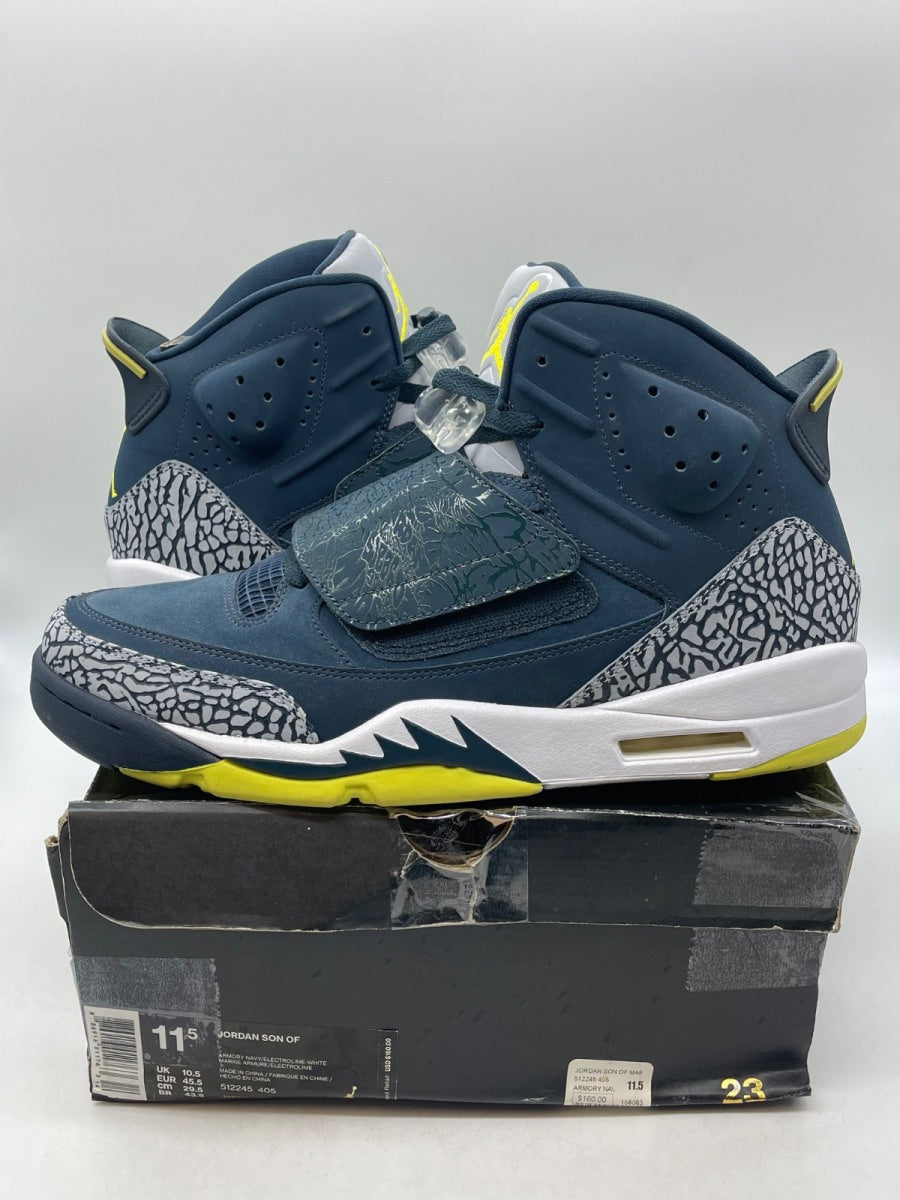 Jordan Son Of Armory Navy/Electrolime-White 11.5 (Moderately Worn Pre-Owned)JordanArmory Navy/Electrolime-White - Image 1