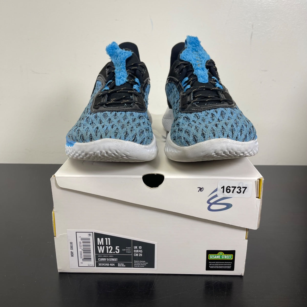 Under Armour Curry Flow 9 Sesame Street Cookie Monster 11 (Moderately Worn Pre-Owned)Under ArmourViral Blue/Black/White - Image 2