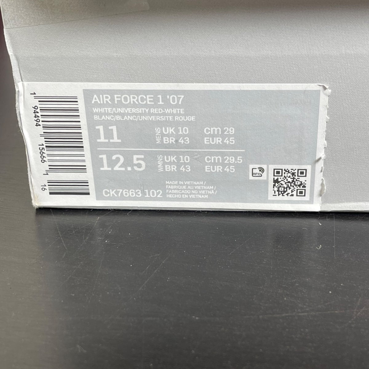 Nike Air Force 1 Low White Red Midsole 11 (Moderately Worn Pre-Owned)NikeWhite/University Red-White - Image 7
