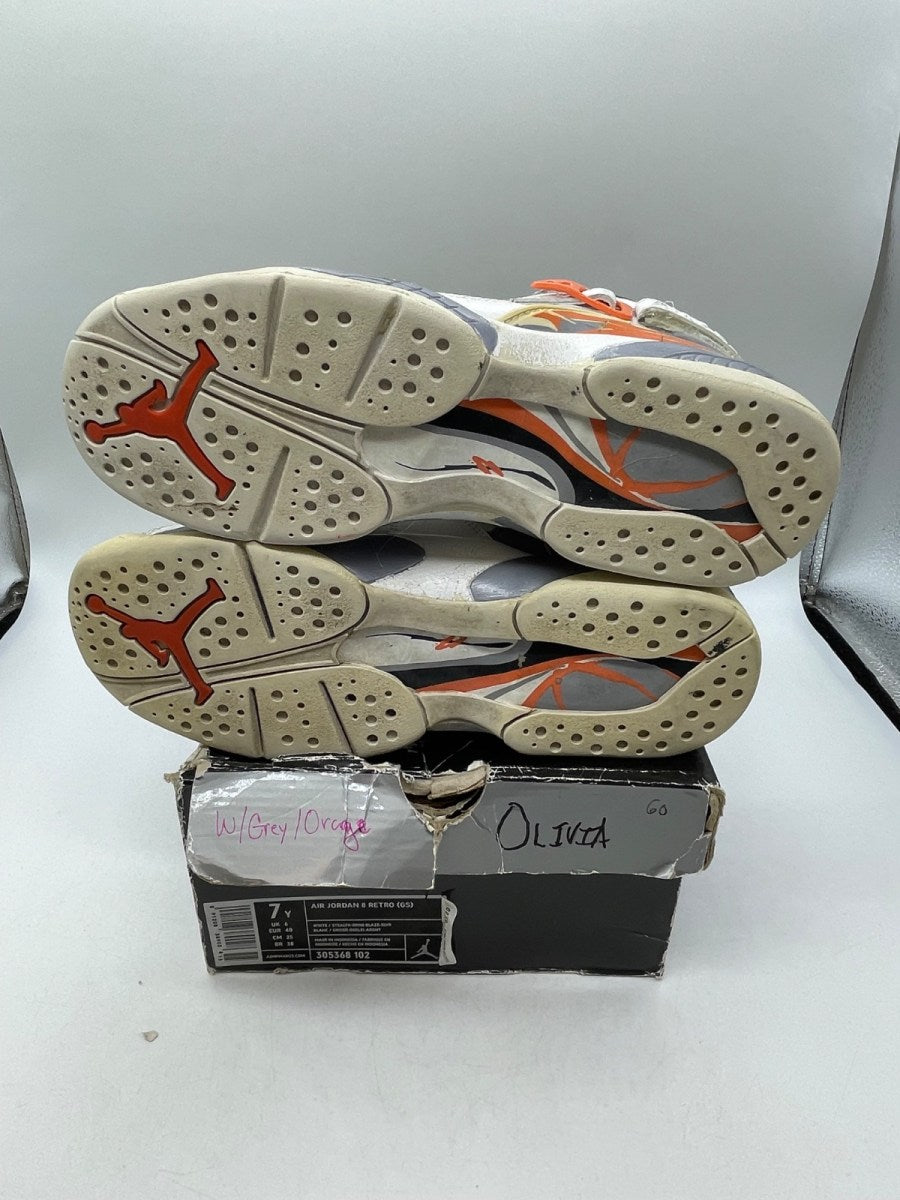 Jordan 8 Retro Orange White (GS) 7Y (Moderately Worn Pre-Owned)JordanWhite/Stealth/Orange Blaze/Silver - Image 7