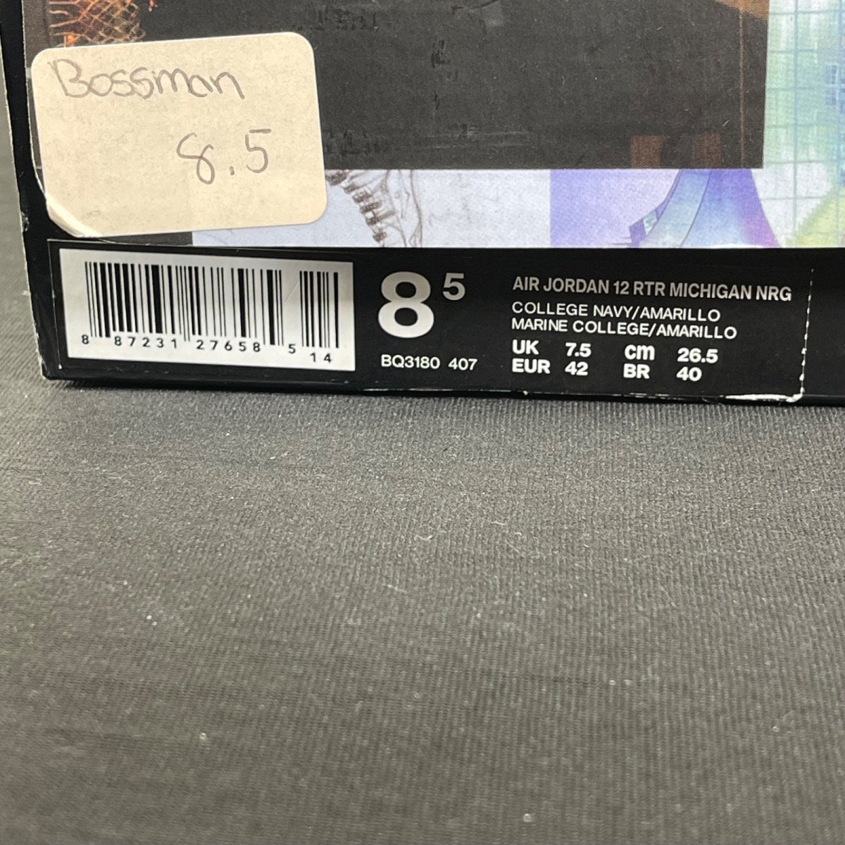 Jordan 12 Retro Michigan 8.5 (Moderately Worn Pre-Owned)JordanCollege Navy/Amarillo - Image 7