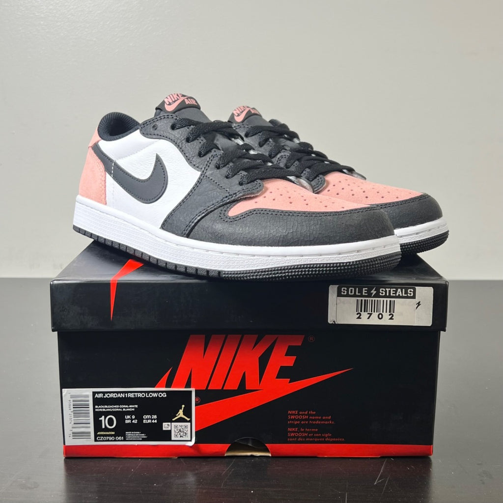 Jordan 1 Low OG Bleached Coral 10 (Lightly Worn Pre-Owned)JordanBlack/Bleached Coral-White-Grey Fog - Image 1