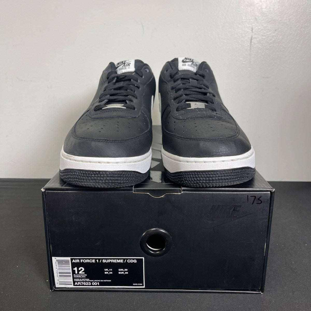 Nike Air Force 1 Low Supreme x Comme des Garçons (2018) 12 (Moderately Worn Pre-Owned)NikeBlack/White - Image 2