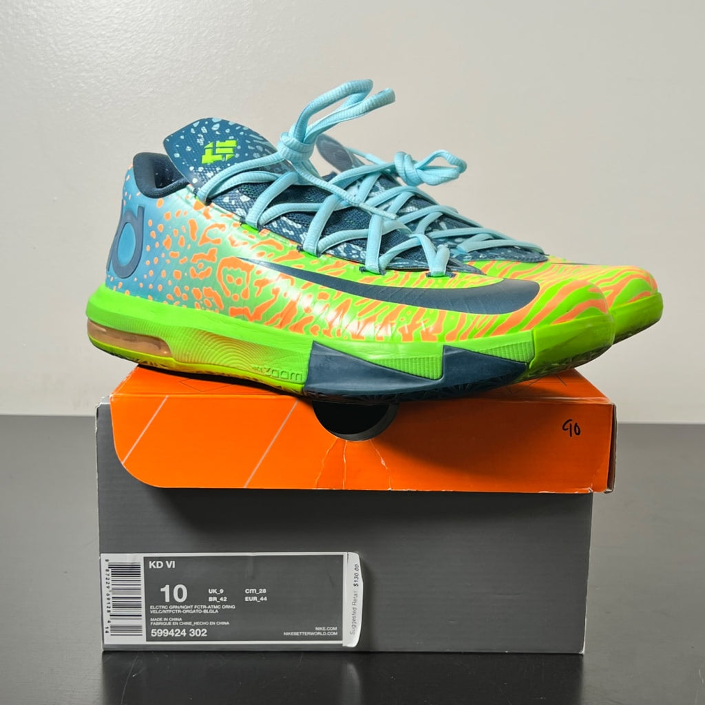 Nike KD 6 Liger 10 (Lightly Worn Pre-Owned)NikeElectric Green/Night Factor-Atomic Orange - Image 1
