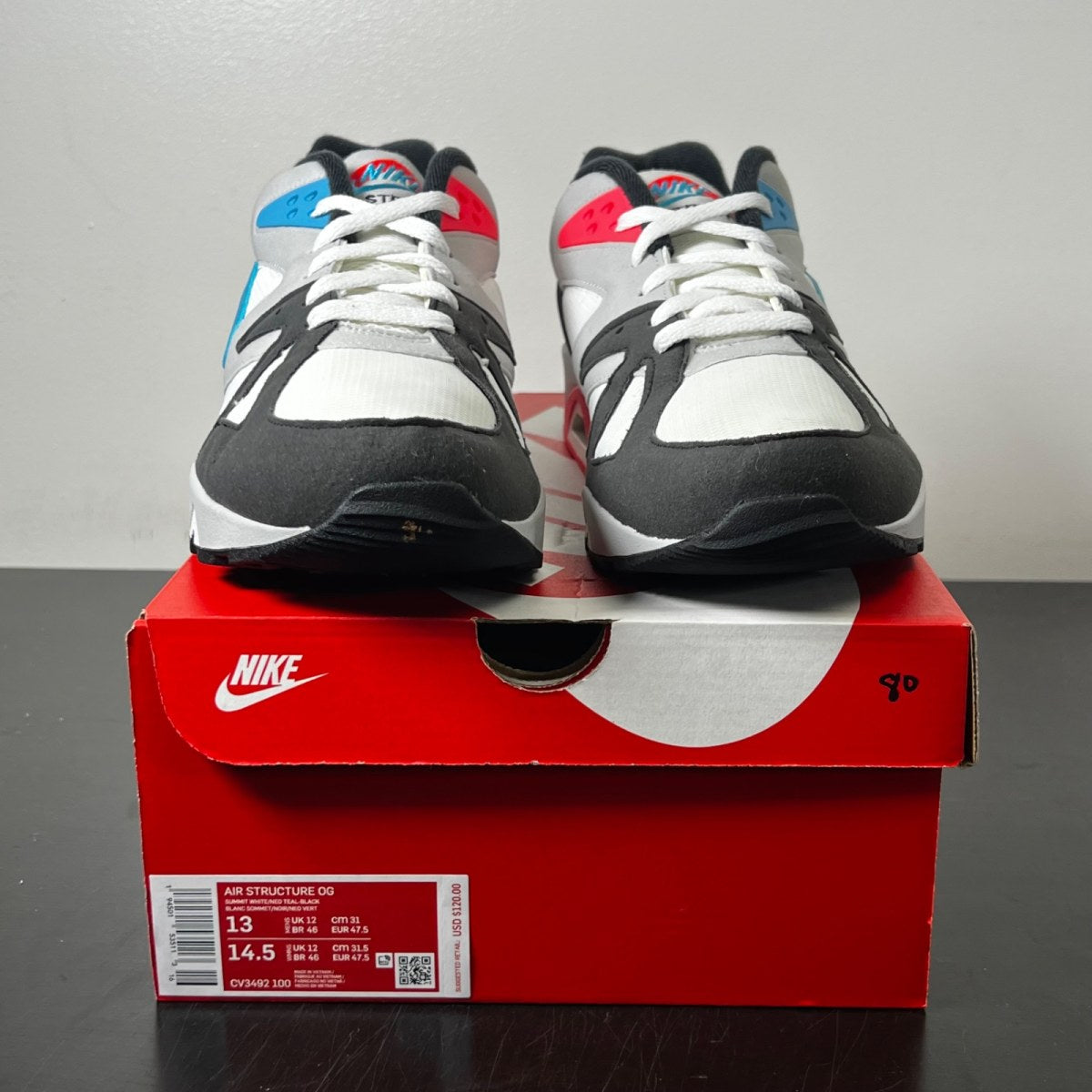 Nike Air Structure OG White Neo Teal 13 (Lightly Worn Pre-Owned)NikeWhite/Neo Teal - Image 2