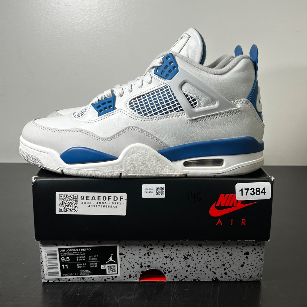 Jordan 4 Retro Military Blue (2024) 9.5 (Lightly Worn Pre-Owned)JordanOff-White/Military Blue/Neutral Grey - Image 3