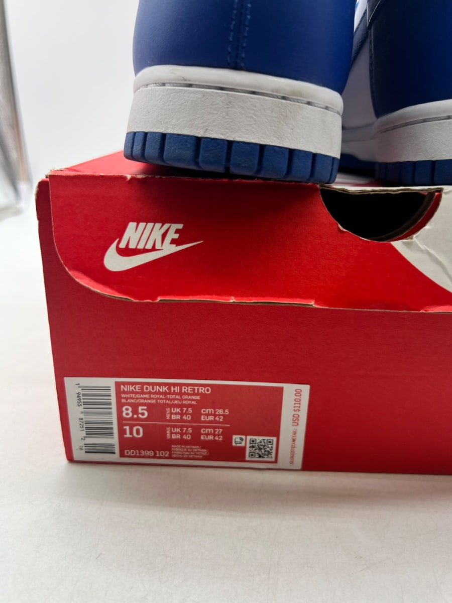 Nike Dunk High Game Royal 8.5 (Lightly Worn Pre-Owned)NikeWhite/Game Royal-Total Orange - Image 4