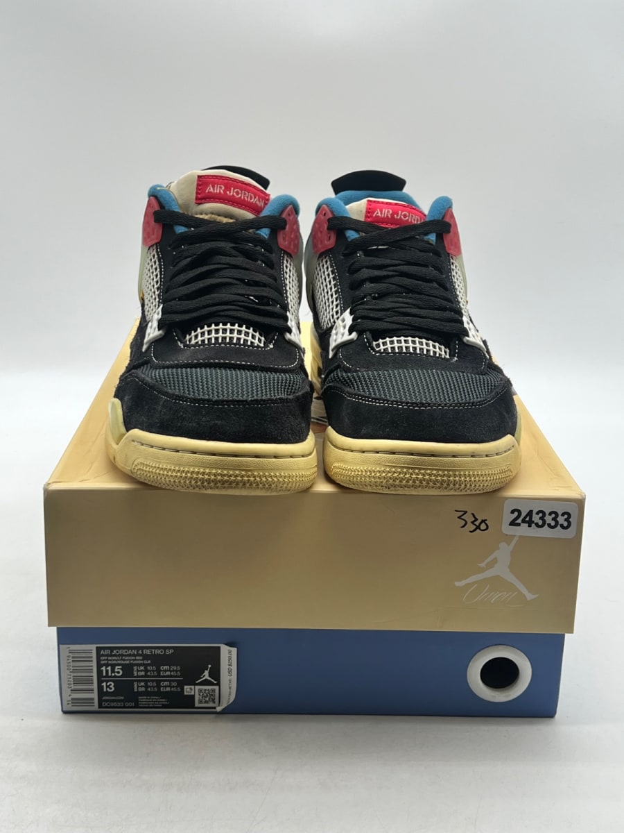 Jordan 4 Retro Union Off Noir 11.5 (Moderately Worn Pre-Owned)JordanOff-Noir/Brigade Blue-Dark Smoke Grey-Light Fusion Red - Image 2