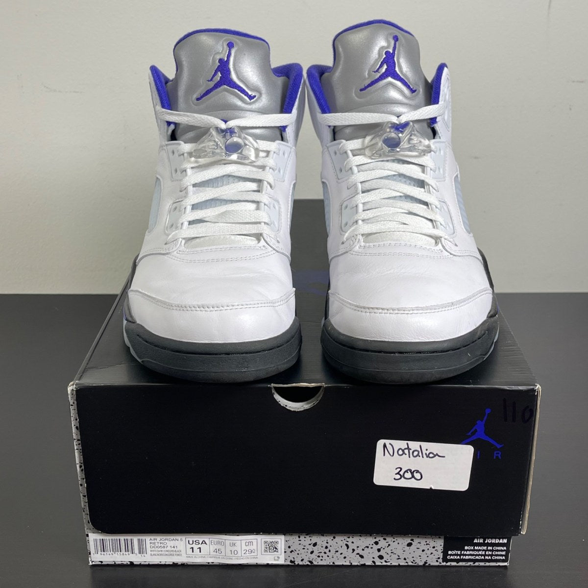 Jordan 5 Retro Dark Concord 11 (Moderately Worn Pre-Owned)JordanWhite/Dark Concord-Black - Image 2