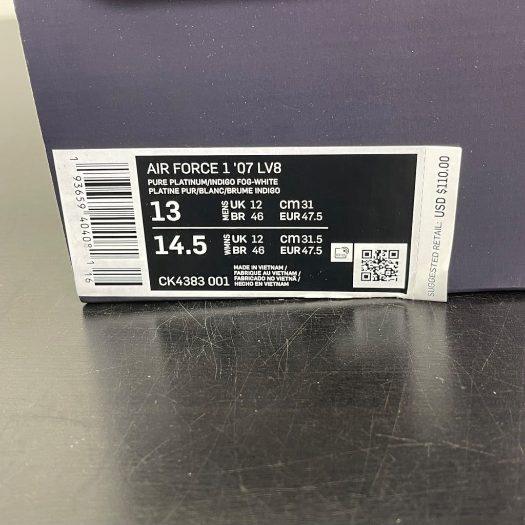 Nike Air Force 1 Low Pure Platinum Indigo Fog 13 (Moderately Worn Pre-Owned)NikePure Platinum/White-Hyper Crimson-Indigo Fog - Image 7