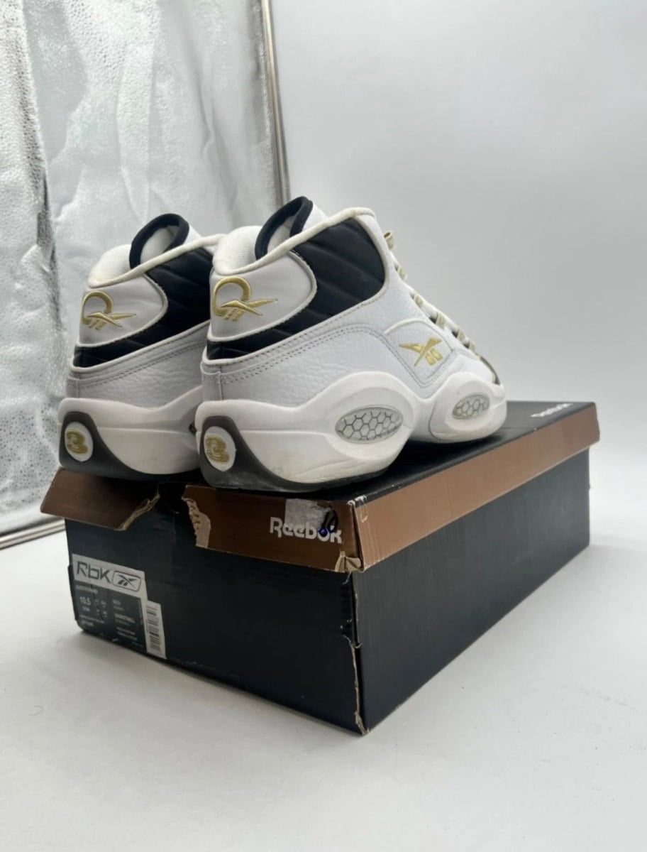 Reebok Question Mid Black Toe 10.5 (Lightly Worn Pre-Owned)ReebokWhite/Black-Gold - Image 5