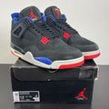 Jordan 4 Retro Rare Air (Gold Lettering) 12 (Moderately Worn Pre-Owned)JordanBlack/Fire Red/Deep Royal Blue/Dark Smoke Grey/Tech Grey - Image 1