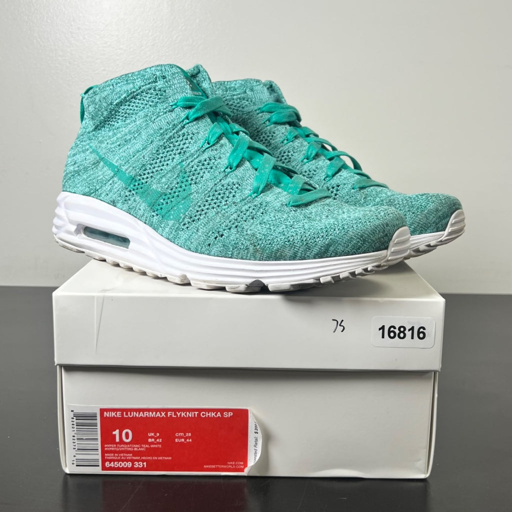 Nike Lunar Max Flyknit Chukka Hyper Turquoise 10 (Lightly Worn Pre-Owned)NikeHyper Turq/Atomic Teal-White - Image 1