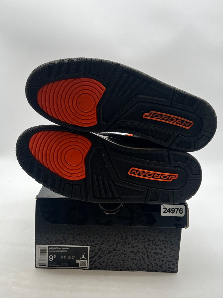 Jordan 3 Retro Fear Pack (2023) 9.5 (Lightly Worn Pre-Owned)JordanNight Stadium/Total Orange-Black-Flat Pewter-Neutral Grey - Image 8