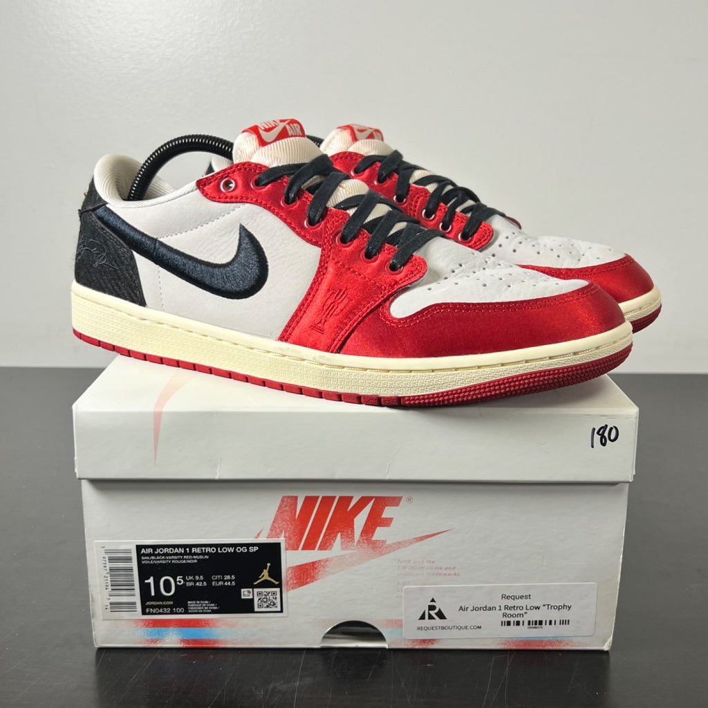 Jordan 1 Retro Low OG Trophy Room Rookie Card Away 10.5 (Moderately Worn Pre-Owned)JordanSail/Black-Varsity Red-Muslin - Image 1