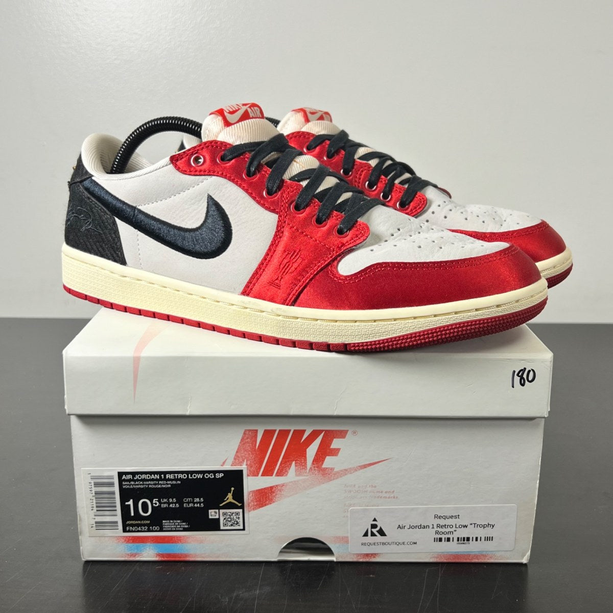 Jordan 1 Retro Low OG Trophy Room Rookie Card Away 10.5 (Moderately Worn Pre-Owned)JordanSail/Black-Varsity Red-Muslin - Image 1