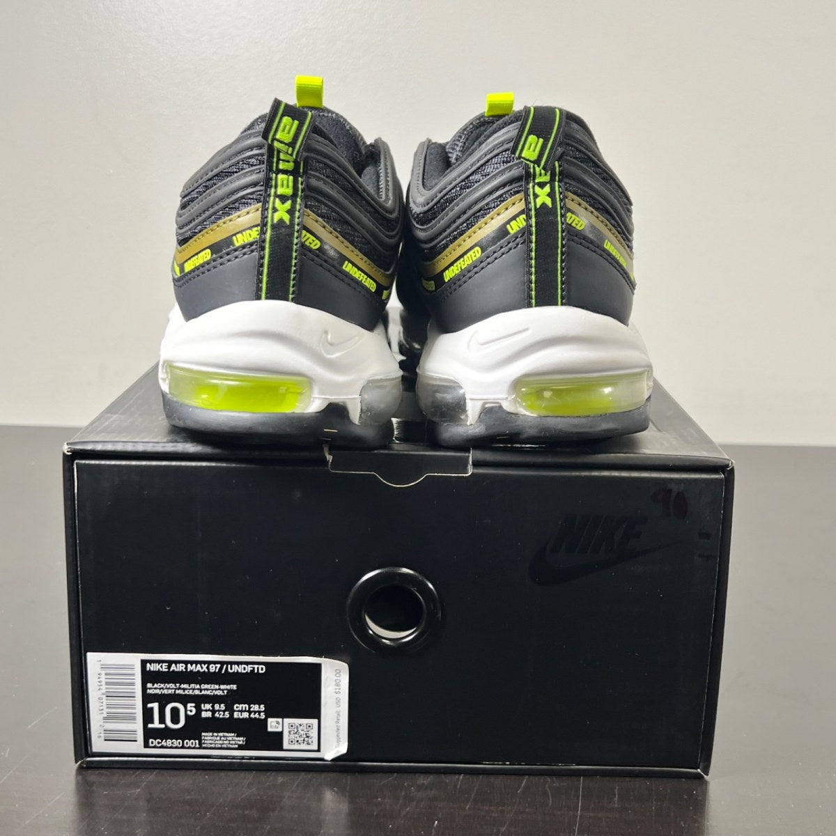 Nike Air Max 97 Undefeated Black Volt 10.5 (Lightly Worn Pre-Owned)NikeBlack/Volt/Militia Green - Image 4