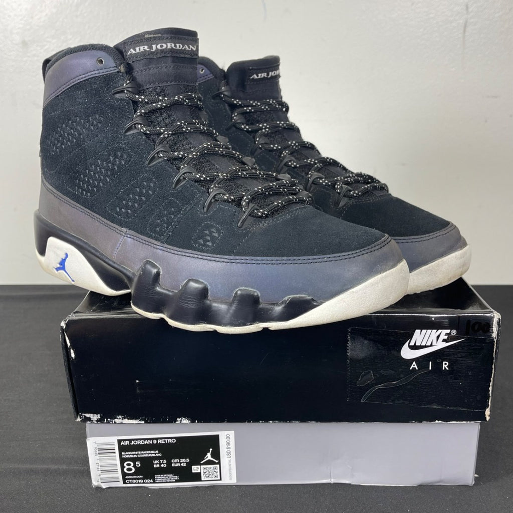 Jordan 9 Retro Racer Blue 8.5 (Moderately Worn Pre-Owned)JordanBlack/White-Racer Blue - Image 1