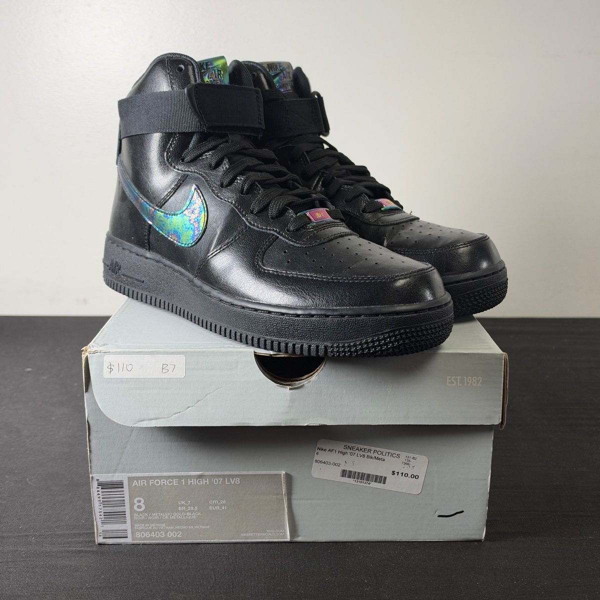 Nike Air Force 1 High Black Iridescent (Size 8) - aux