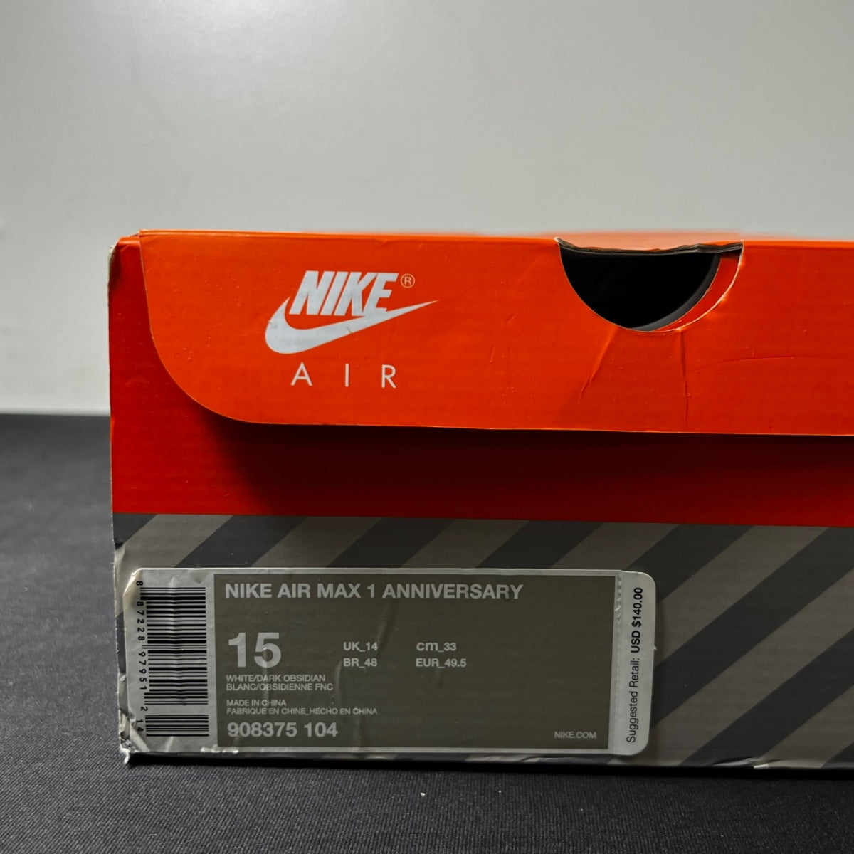 Nike Air Max 1 Anniversary Obsidian 15 (Moderately Worn Pre-Owned)NikeWhite/Dark Obsidian-Neutral Grey-Black - Image 7