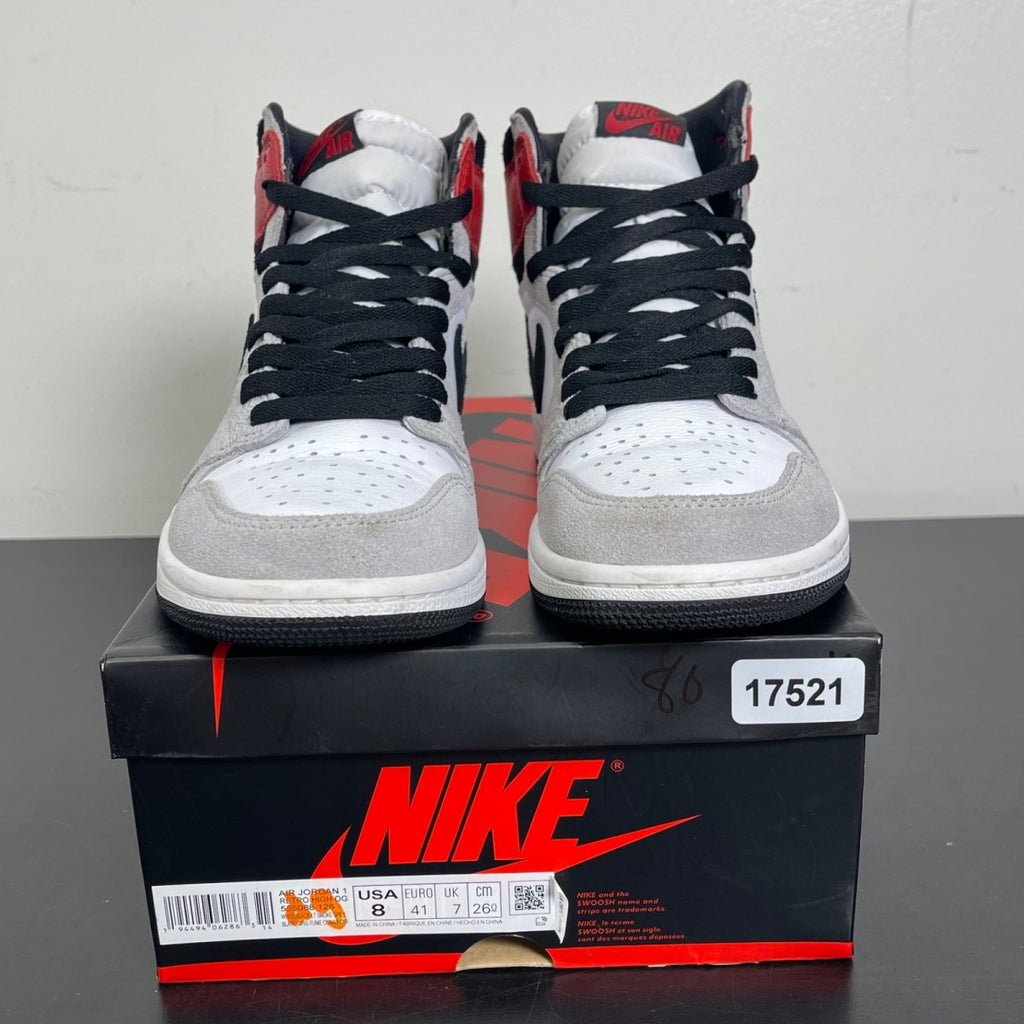 Jordan 1 Retro High Light Smoke Grey 8 (Moderately Worn Pre-Owned)JordanWhite/Black-Light Smoke Grey-Varsity Red - Image 2