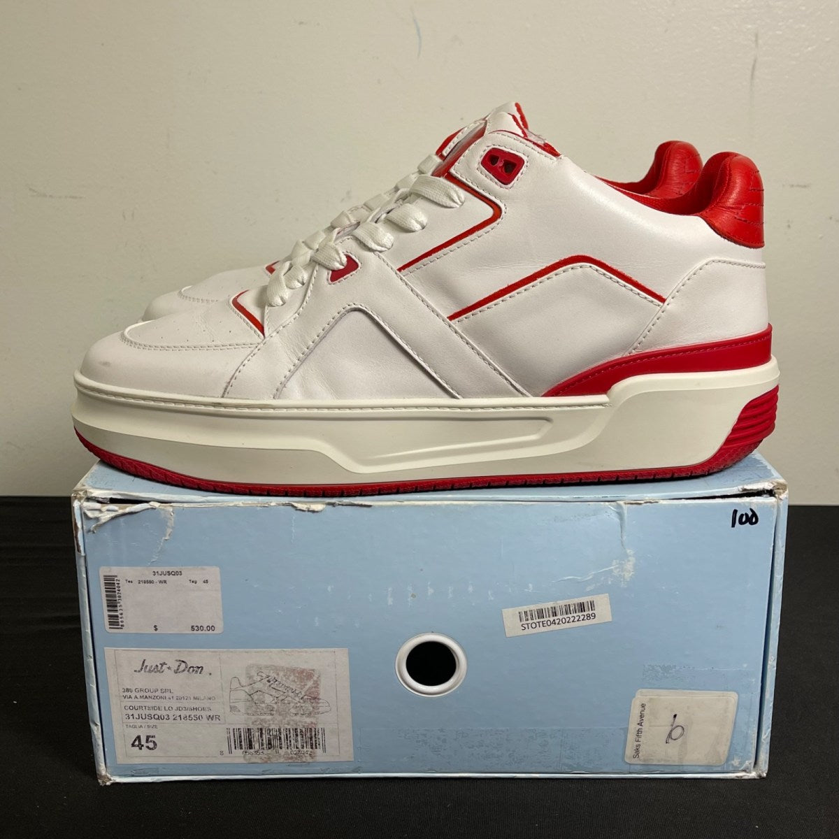 Just Don Courtside Low 'White Red' (Size 45) - Image 3
