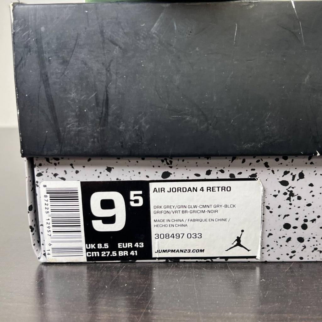 Jordan 4 Retro Green Glow 9.5 (Heavily Worn Pre-Owned)JordanDark Grey/Green Glow-Cement Grey-Black - Image 3