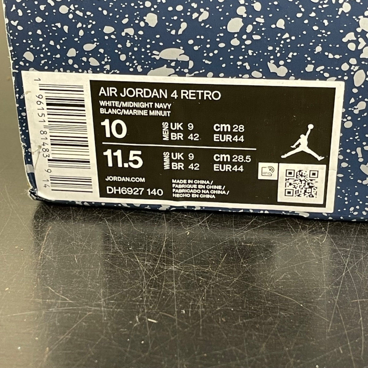 Jordan 4 Retro Midnight Navy 10 (Moderately Worn Pre-Owned)JordanWhite/Midnight Navy/Light Smoke Grey-Fire Red - Image 7
