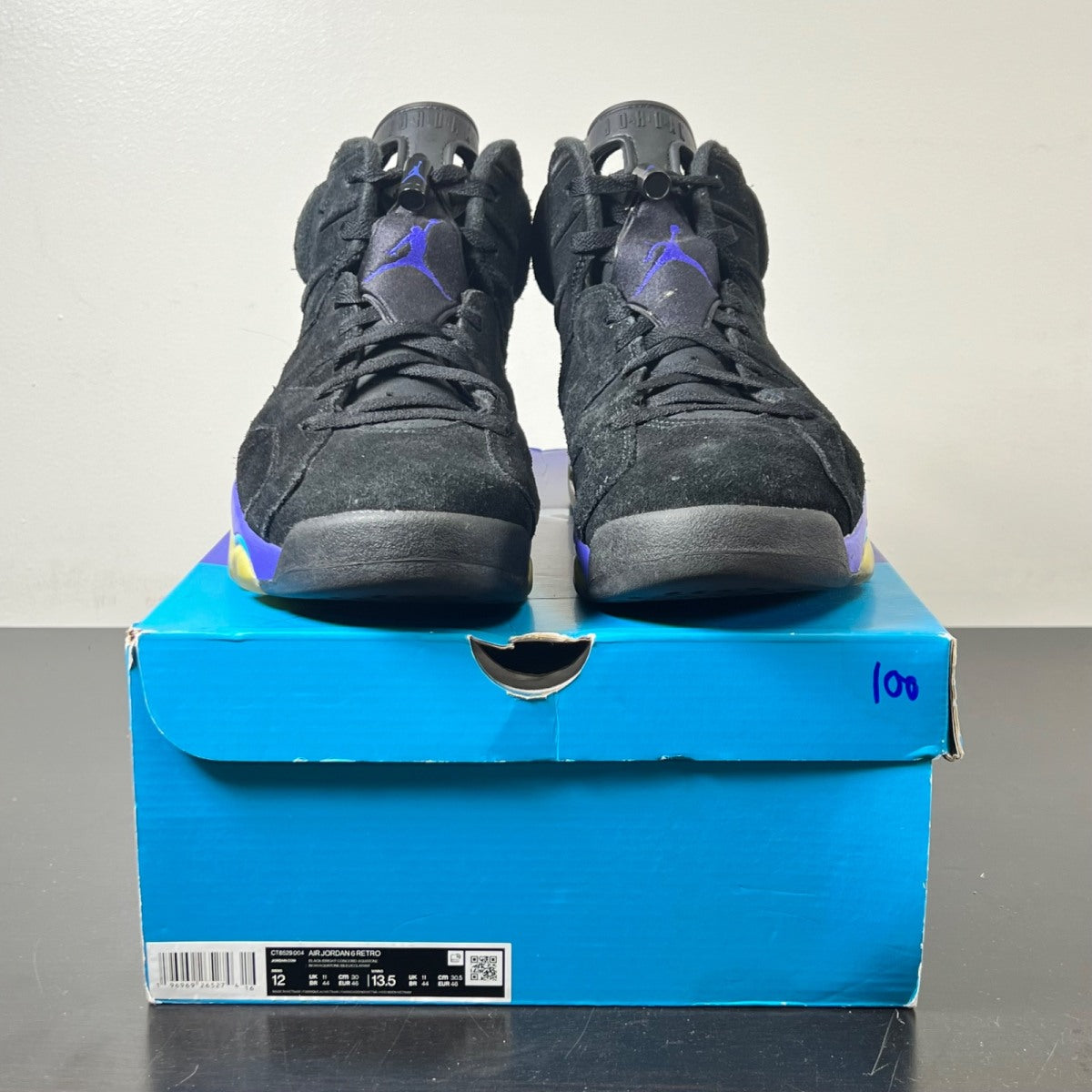 Jordan 6 Retro Aqua 12 (Moderately Worn Pre-Owned)JordanBlack/Bright Concord/Aquatone - Image 2