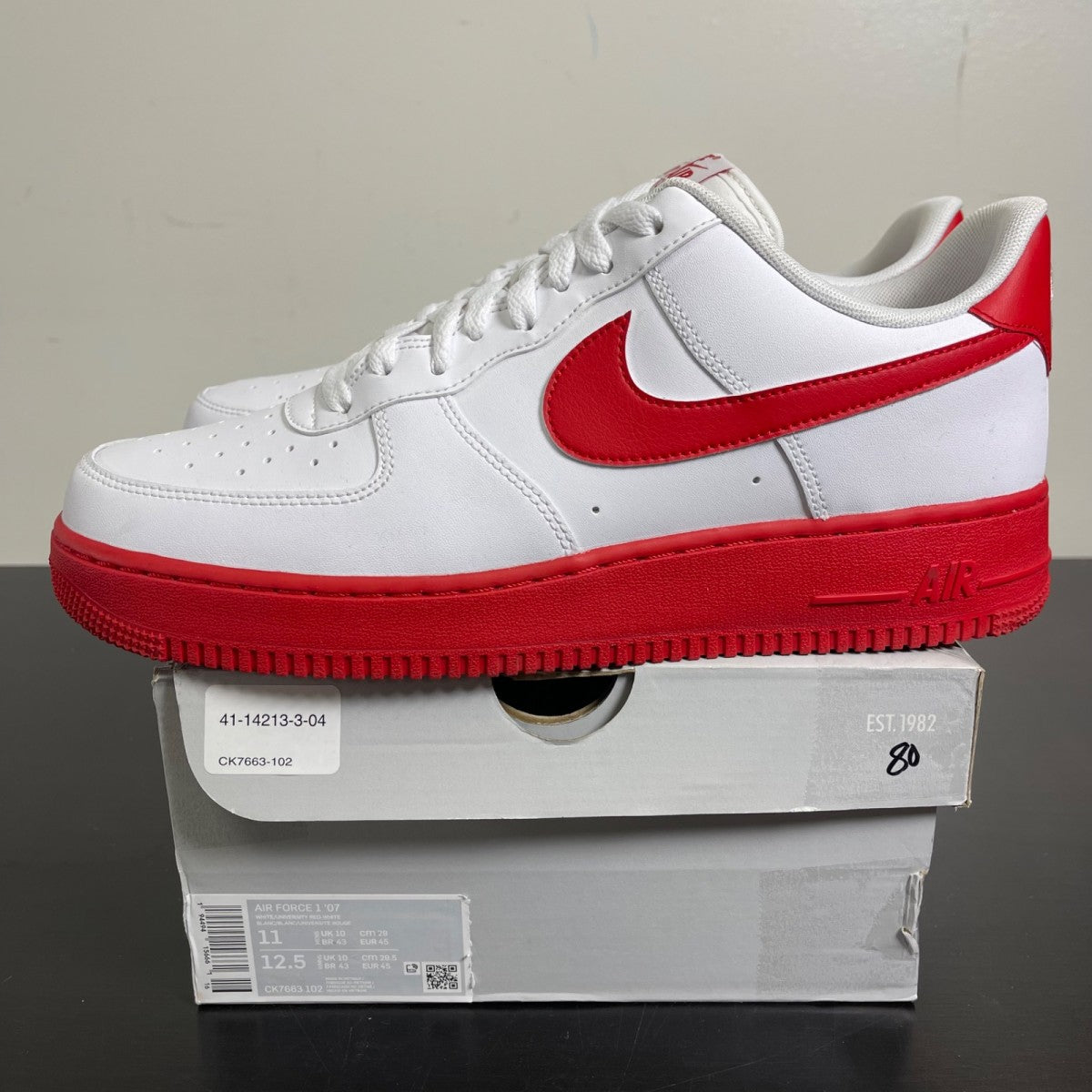 Nike Air Force 1 Low White Red Midsole 11 (Moderately Worn Pre-Owned)NikeWhite/University Red-White - Image 3