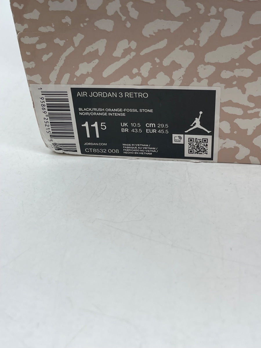 Jordan 3 Retro Desert Elephant 11.5 (Moderately Worn Pre-Owned)JordanBlack/Rush Orange/Fossil Stone/Sail - Image 9