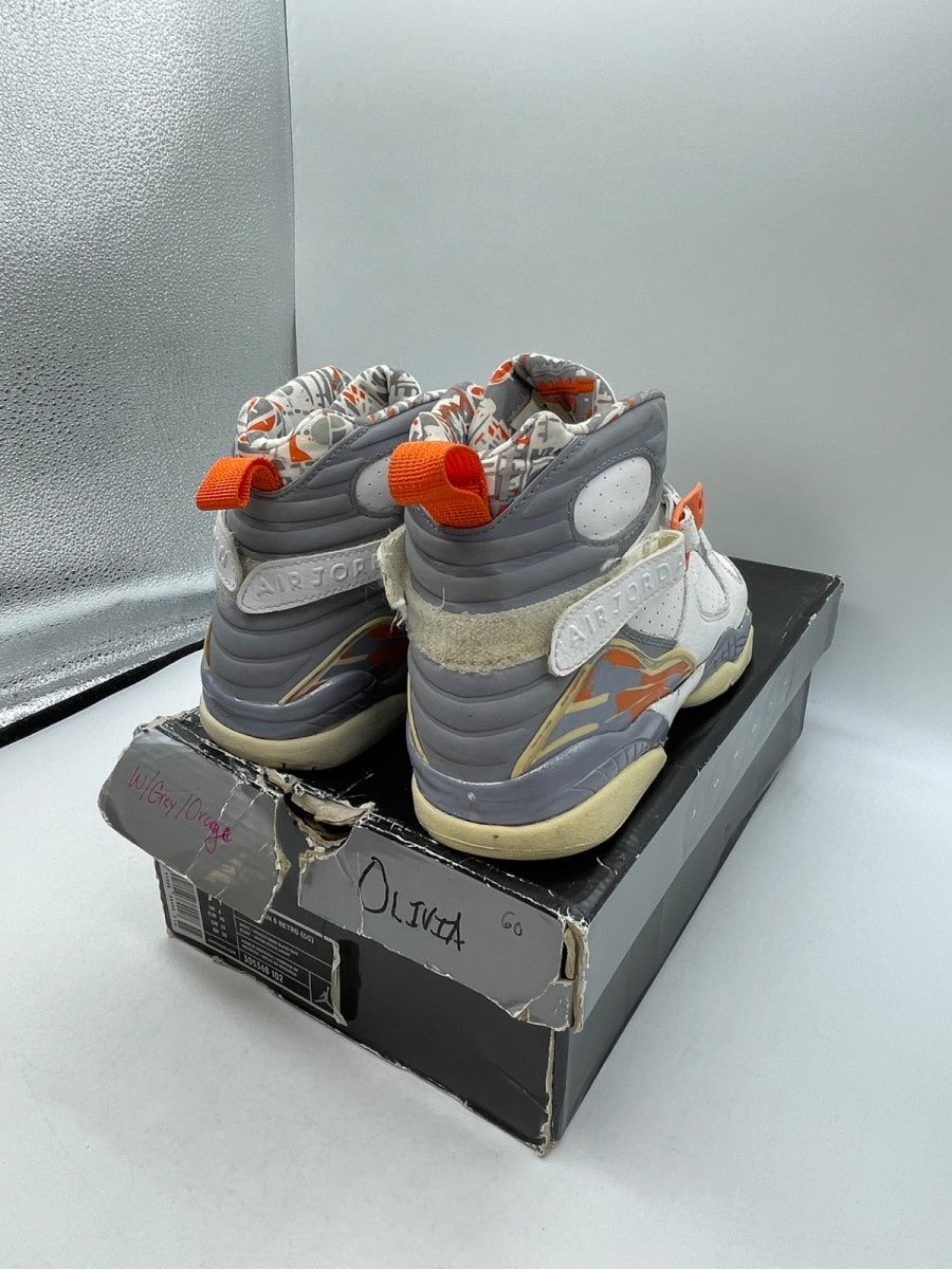 Jordan 8 Retro Orange White (GS) 7Y (Moderately Worn Pre-Owned)JordanWhite/Stealth/Orange Blaze/Silver - Image 5