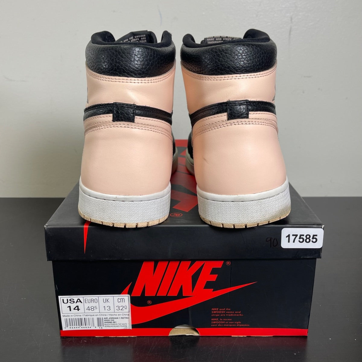 Jordan 1 Retro High Black Crimson Tint 14 (Moderately Worn Pre-Owned)JordanBlack/Crimson Tint-White-Hyper Pink-Mystic Green - Image 4