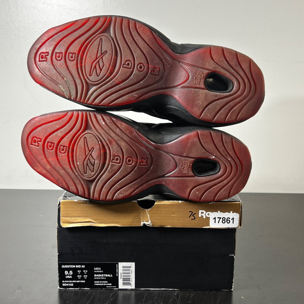 Reebok Question Mid Jadakiss A5 9.5 (Moderately Worn Pre-Owned)ReebokBlack/Metallic Silver/Red - Image 5