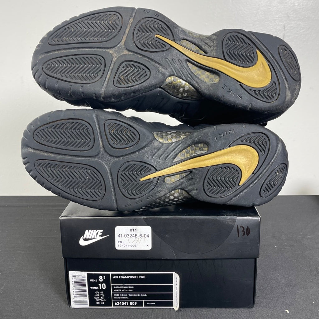 Nike Air Foamposite Pro Black Metallic Gold 8.5 (Moderately Worn Pre-Owned)NikeBlack/Metallic Gold-Black - Image 5