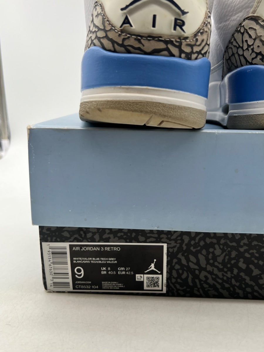 Jordan 3 Retro UNC (2020) 9 (Heavily Worn Pre-Owned)JordanWhite/Valor Blue-Tech Grey - Image 3