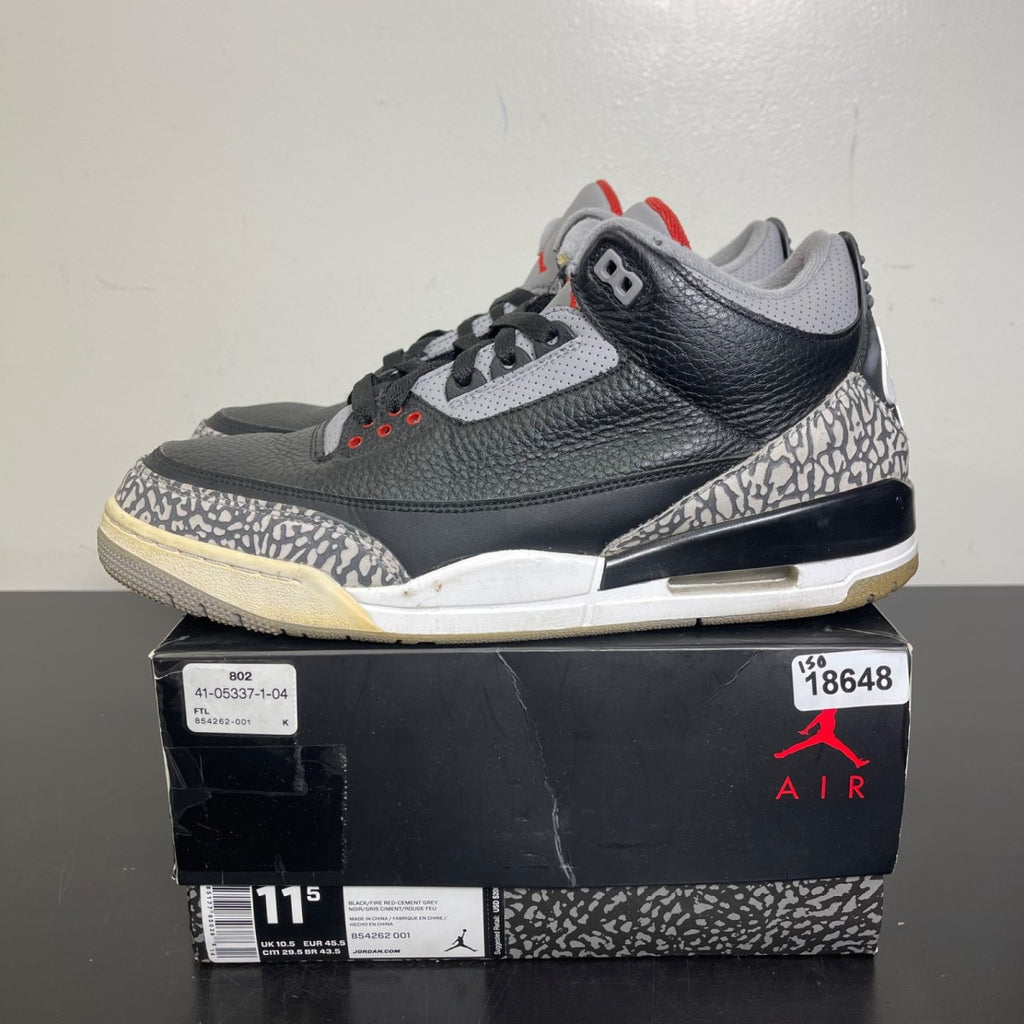 Jordan 3 Retro Black Cement (2018) 11.5 (Moderately Worn Pre-Owned)JordanBlack/Fire Red-Cement Grey-White - Image 3