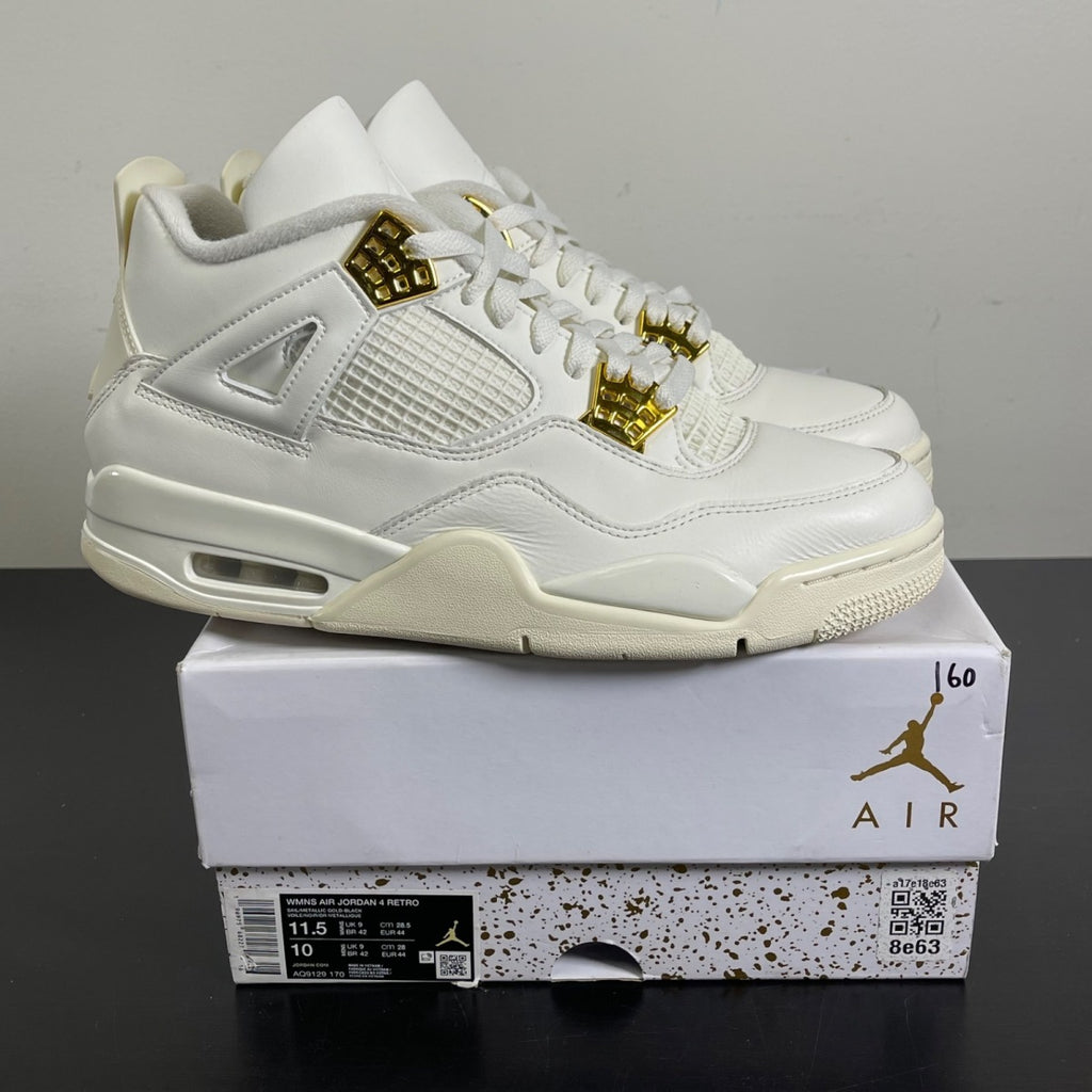 Jordan 4 Retro Metallic Gold (Women's) 11.5W (Moderately Worn Pre-Owned)JordanSail/Metallic Gold/Black - Image 1