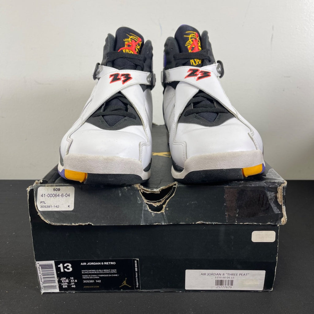 Jordan 8 Retro Three Peat 13 (Moderately Worn Pre-Owned)JordanWhite/Infrared 23-Black-Bright Concord - Image 2